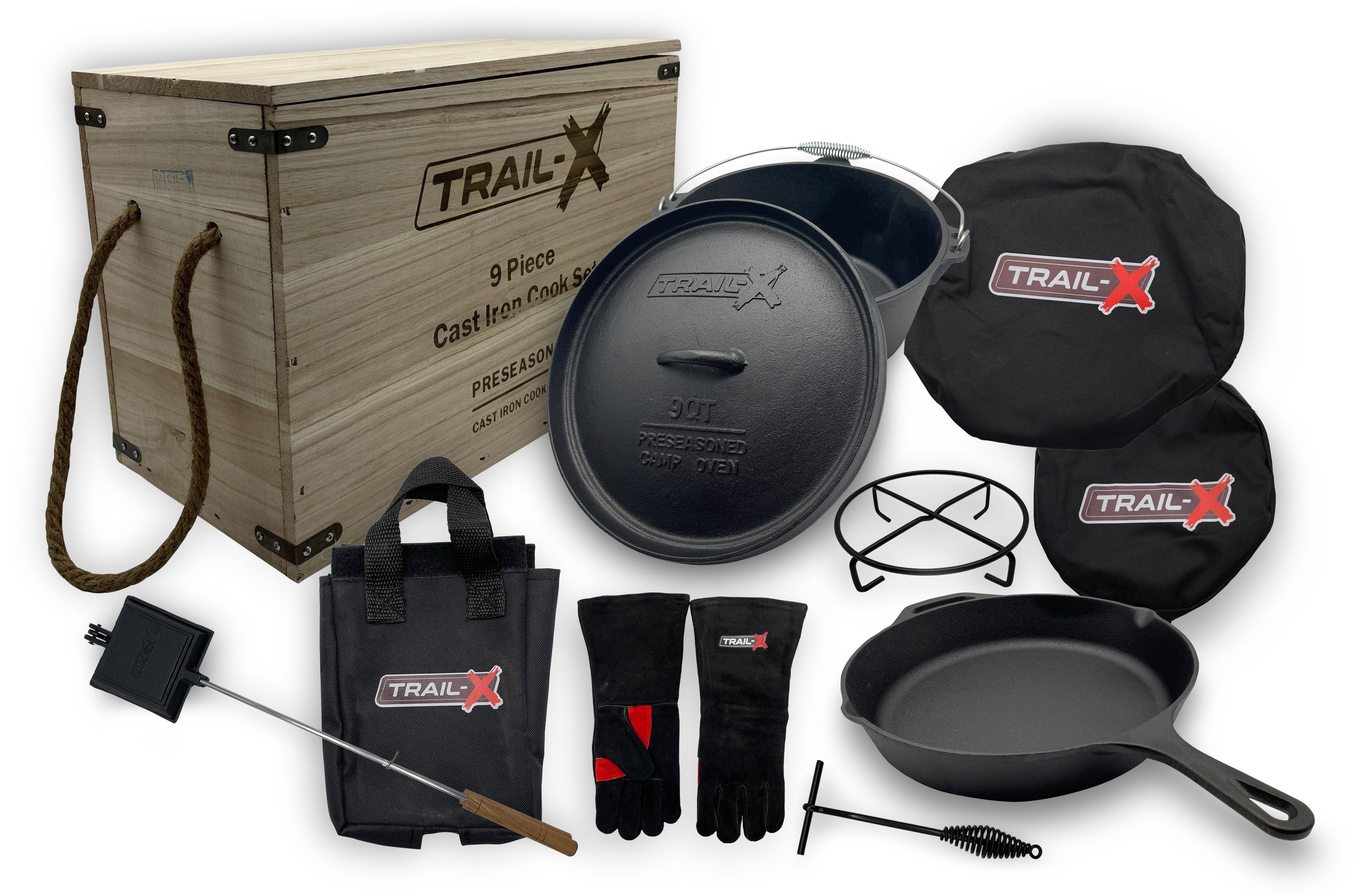 9 Piece Cast Iron Camping Cookware Set